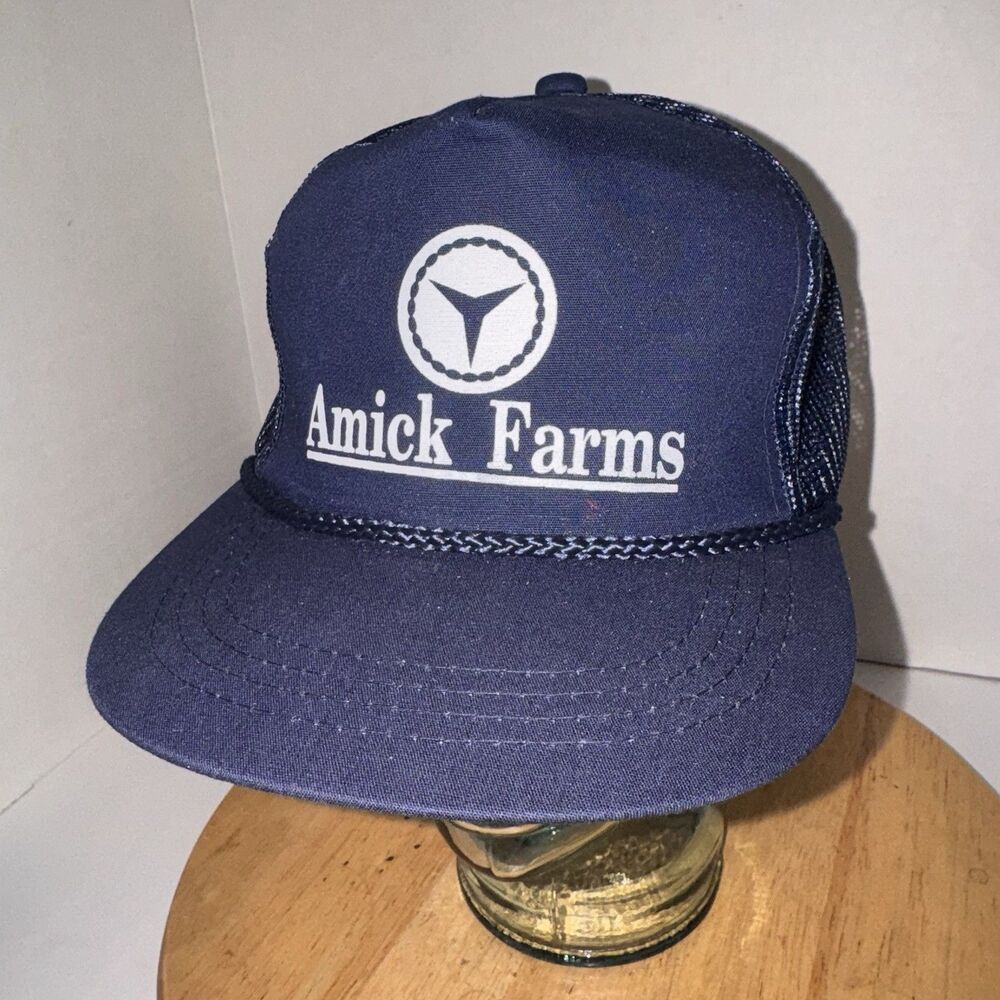 Vintage Amick Farms Trucker Hat Snapback Rope Cap Poultry Farm Advertising